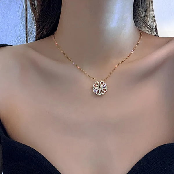 Four Heart Leaf Clover Necklace