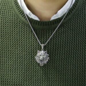 Silver Wolf Pendant Necklace